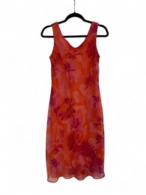 Vintage Y2K Floral Mesh Overlay Midi Dress Size 9